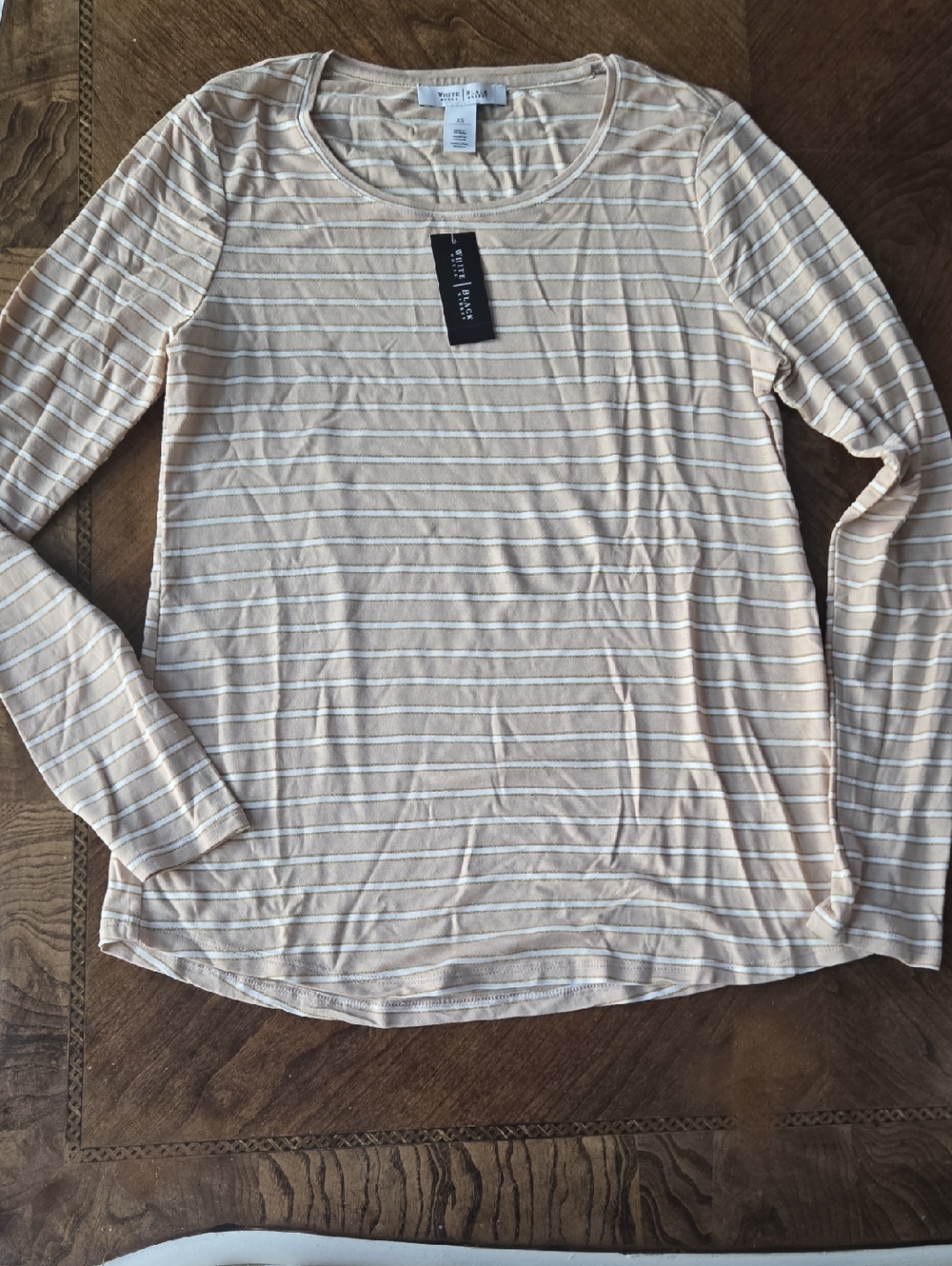 White House Black Market Beige and White Striped Long Sleeve Tee